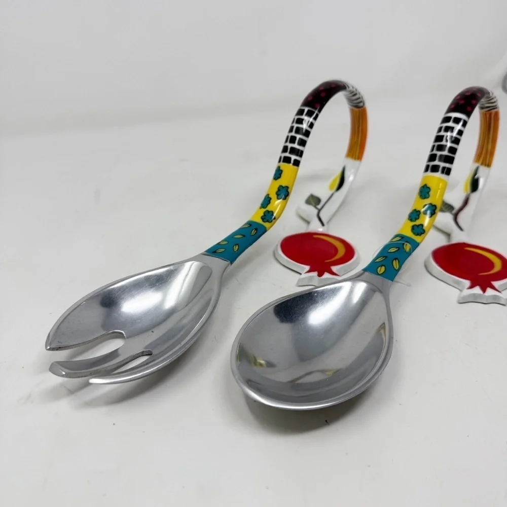 AHUVA Judaica Hand Painted By HADARYA Salad Serving Set Unique Shabbos 12”X4.5”